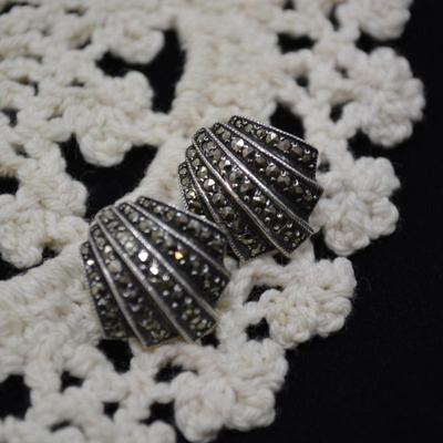 Deco 925 Sterling Marcasite Clip-On Earrings 8.7g