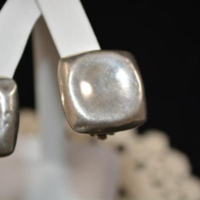 Square 925 Sterling Clip-On Earrings 15.6g