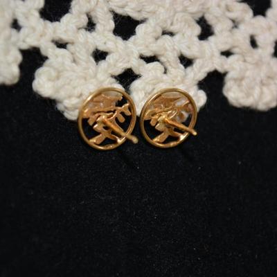 14k Plated 925 Sterling Chinese Character Earrings 1.2g