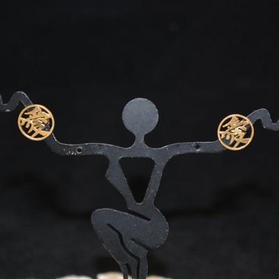 14k Plated 925 Sterling Chinese Character Earrings 1.2g