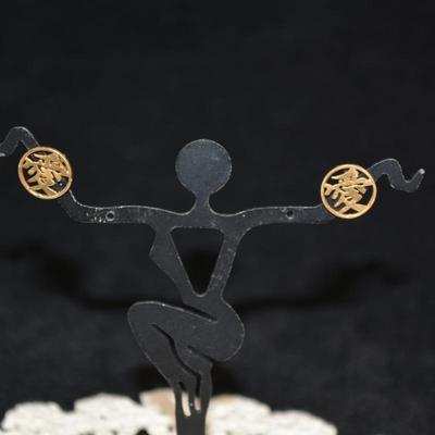14k Plated 925 Sterling Chinese Character Earrings 1.2g