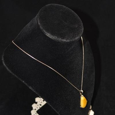 925 Sterling Cube Chain with 925 & Lacy Agate Pendant 18", 7.6g