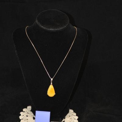 925 Sterling Cube Chain with 925 & Lacy Agate Pendant 18", 7.6g