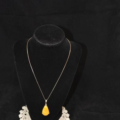 925 Sterling Cube Chain with 925 & Lacy Agate Pendant 18", 7.6g