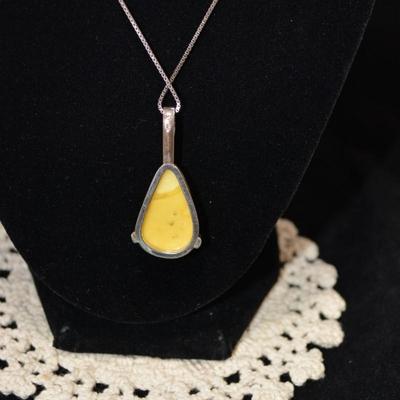 925 Sterling Cube Chain with 925 & Lacy Agate Pendant 18", 7.6g