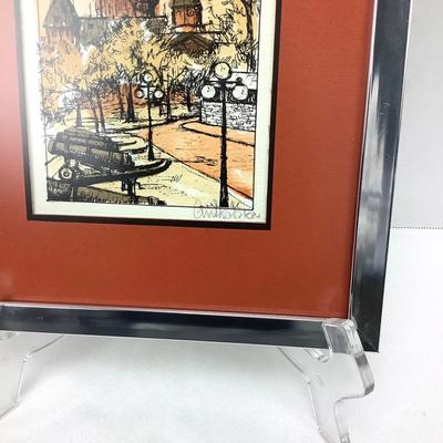 993 MCM Streetscape with Carriage-Hand Colored Etching And MCM Streetscape Hand Colored Etching Signed
