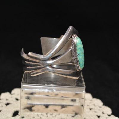 Vintage Navajo Turquoise Sand Cast Cuff Bracelet 51.9g