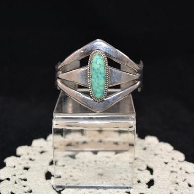 Vintage Navajo Turquoise Sand Cast Cuff Bracelet 51.9g