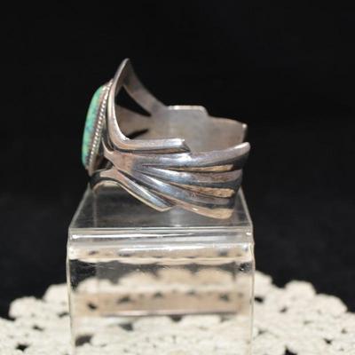 Vintage Navajo Turquoise Sand Cast Cuff Bracelet 51.9g