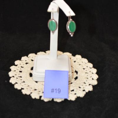 Vintage 925 Sterling Oval Malachite Drop Earrings 4.7g