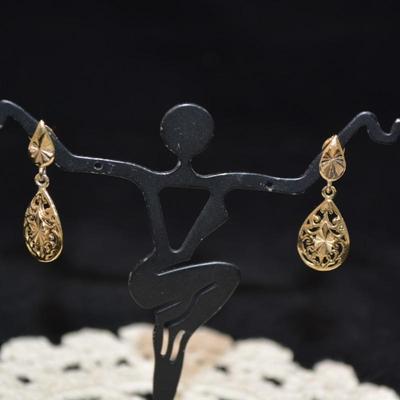 Gold-Tone 925 Sterling Filigree Drop Earrings 2.4g