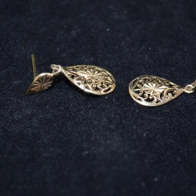 Gold-Tone 925 Sterling Filigree Drop Earrings 2.4g