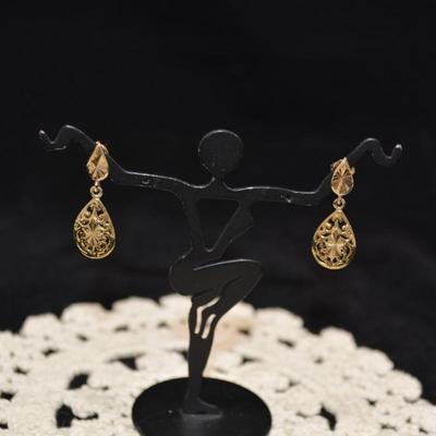 Gold-Tone 925 Sterling Filigree Drop Earrings 2.4g