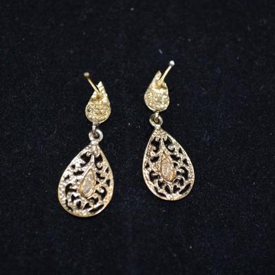 Gold-Tone 925 Sterling Filigree Drop Earrings 2.4g