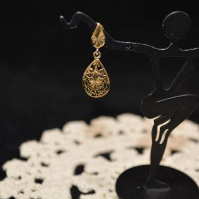 Gold-Tone 925 Sterling Filigree Drop Earrings 2.4g