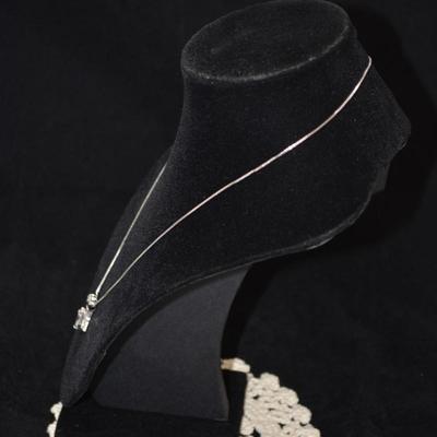 925 Sterling Cube Chain with 925 Cubic Zirconia Pendant 18" 5.9g