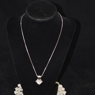 925 Sterling Cube Chain with 925 Cubic Zirconia Pendant 18" 5.9g