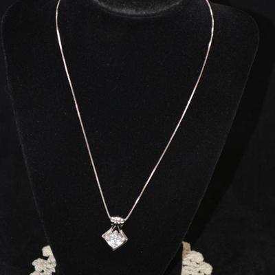 925 Sterling Cube Chain with 925 Cubic Zirconia Pendant 18" 5.9g
