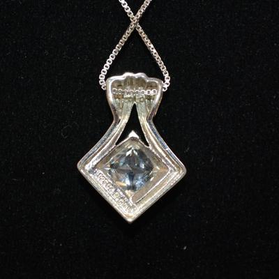 925 Sterling Cube Chain with 925 Cubic Zirconia Pendant 18