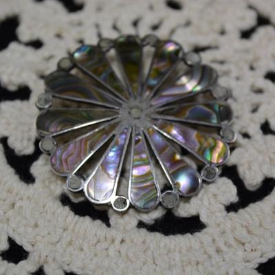 Vintage 925 Sterling & Abalone Brooch/Pendant 8.4g