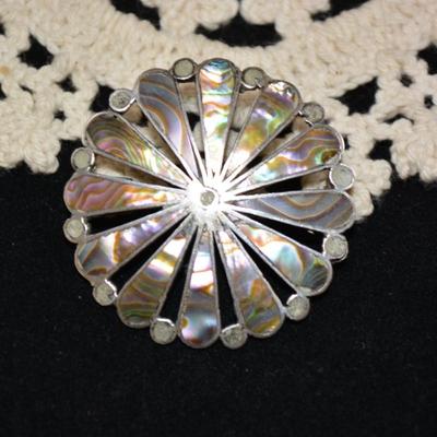 Vintage 925 Sterling & Abalone Brooch/Pendant 8.4g