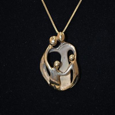 Gold-Tone 925 Sterling Family Pendant with 925 Chain 16
