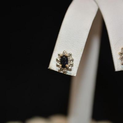 10k Sapphire and Diamond Stud Earrings 1.2g