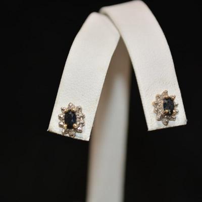 10k Sapphire and Diamond Stud Earrings 1.2g