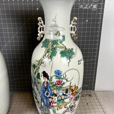 Antique Chinese Rose Famille Pair of JardiniÃ¨res or Baluster Vases~~