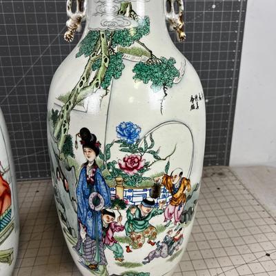Antique Chinese Rose Famille Pair of JardiniÃ¨res or Baluster Vases~~