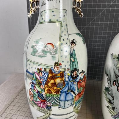 Antique Chinese Rose Famille Pair of JardiniÃ¨res or Baluster Vases~~