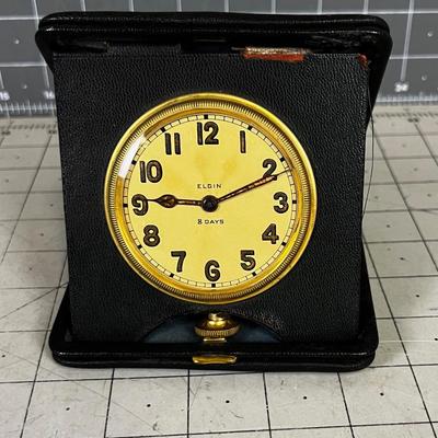 Antique ELGIN Travel Clock in Leather Case