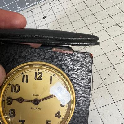 Antique ELGIN Travel Clock in Leather Case
