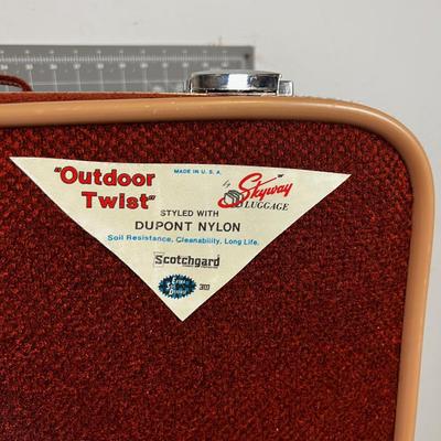 VINTAGE Mid Century SKY WAY Luggage Suite Case, Burnt Red Orange TWEED! WOW!!!