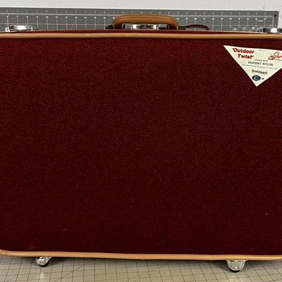 VINTAGE Mid Century SKY WAY Luggage Suite Case, Burnt Red Orange TWEED! WOW!!!
