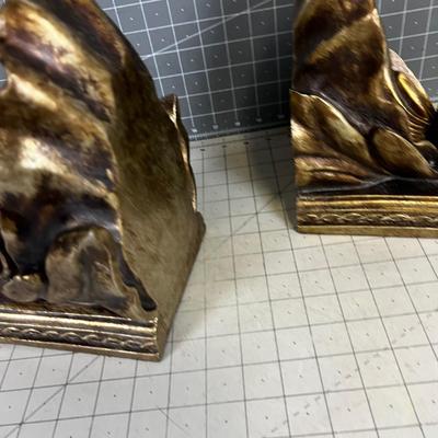 SHELL Book Ends, Antique Gold Resin Finish