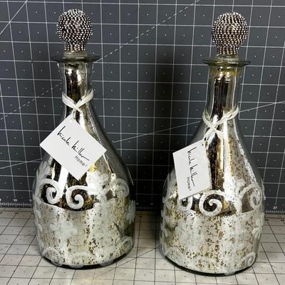 2 Mercury Glass Decanters, by Nicole Miller HOME DECORATIVE ONLY 