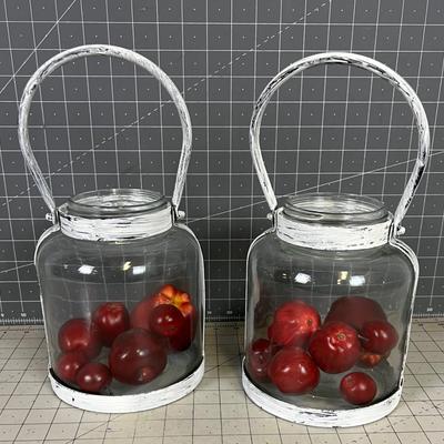 2 Decorative Handled Jars New