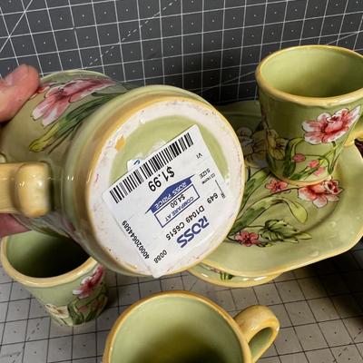 Floral Stoneware (Darling) 8 Coffee Cups PLUS + Desert Plate 