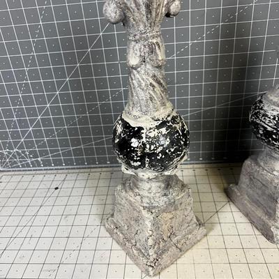 Pair of Terra Cotta Finials Black & Gray NEW 