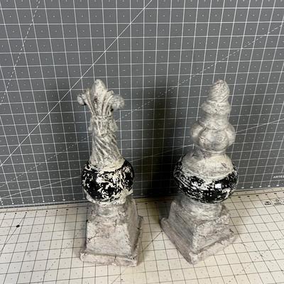 Pair of Terra Cotta Finials Black & Gray NEW 