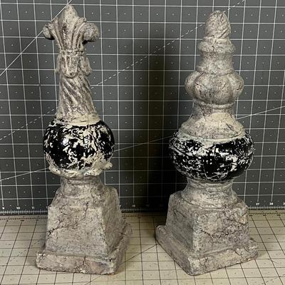 Pair of Terra Cotta Finials Black & Gray NEW 