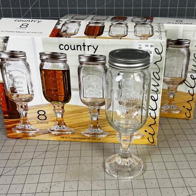 8 NEW Glass Pedestal l Mason Jar with Lid FOOTED! 