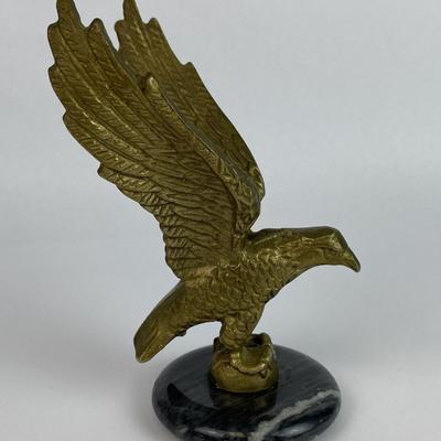  vintage Brass Eagle Sculpture on Onyx Marble Base desk paperweight