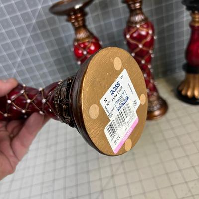 Resin RED Candle Sticks, NEW (2 Styles) 