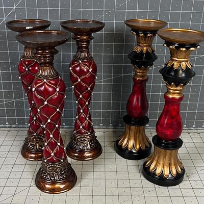 Resin RED Candle Sticks, NEW (2 Styles) 