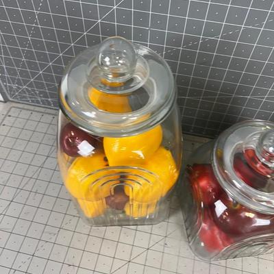 Cool Glass Canister Set with Faux Fruits 3 Pieces. 