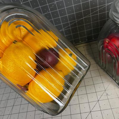 Cool Glass Canister Set with Faux Fruits 3 Pieces. 