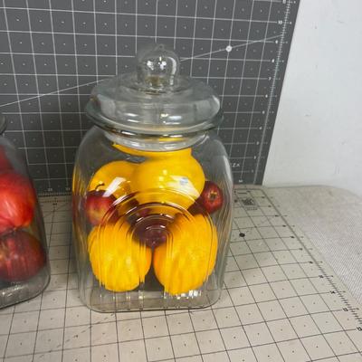Cool Glass Canister Set with Faux Fruits 3 Pieces. 