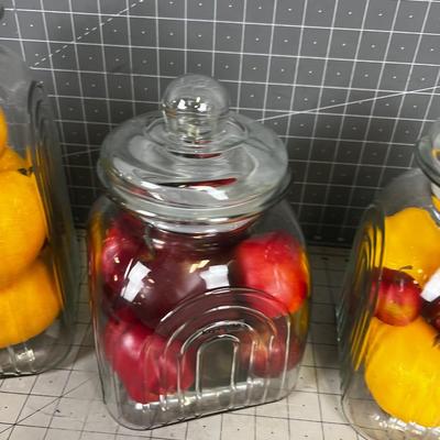 Cool Glass Canister Set with Faux Fruits 3 Pieces. 